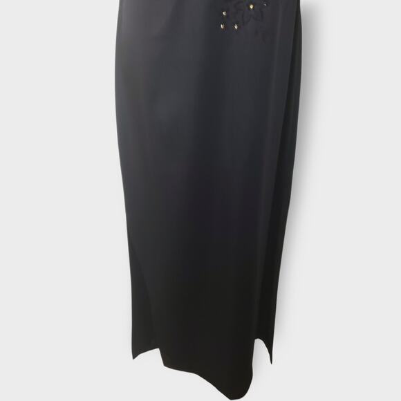 Vtg Rampage Y2K Black Floral Embroidered Rhinestone Maxi Dress Slit Sz 11 Formal - Picture 3 of 14